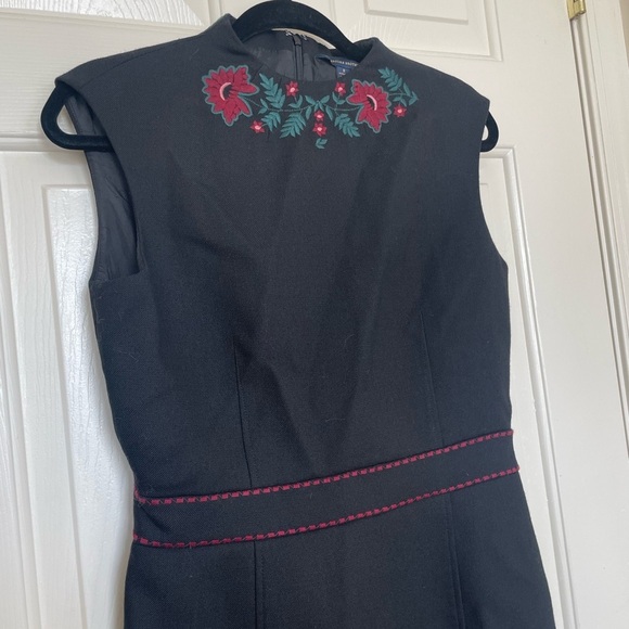Brooks Brother black wool blend floral embroidered mock neck dress | 8 - Picture 3 of 12